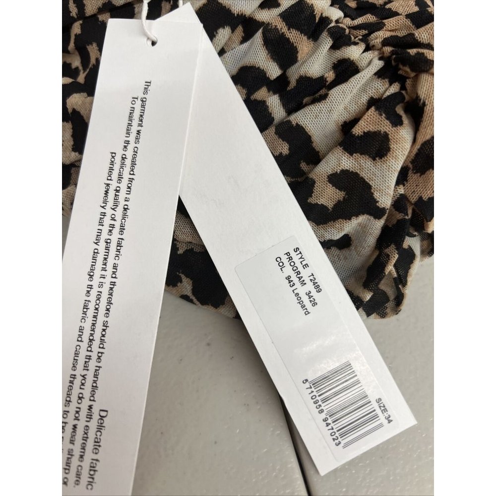 NEW NWT Ganni Leopard Shirred Skirt Animal Printed Mesh Short Stretch SZ US 2 34 - Picture 7 of 9